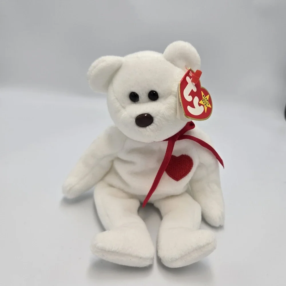 Ty Beanie Babies Valentine Bear VALENTINO FEBRUARY 14 White Retired‎